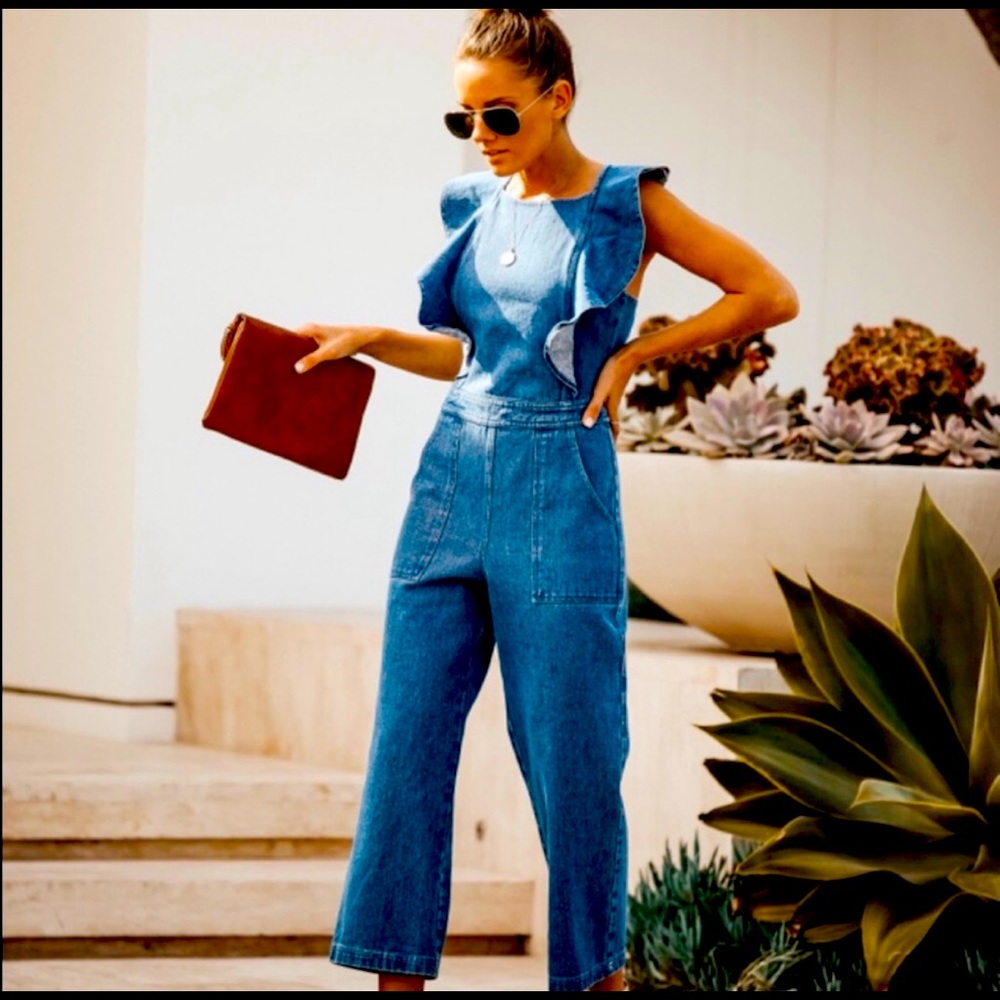 SugarLips Blue Denim Ruffle Mid length Jumpsuit